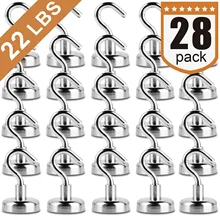 Magnetic hooks, Strong Neodymium Magnet Hook for Home, Kitchen, Workplace, Office and Garage, 22LBS Pack of 28 multi magnet