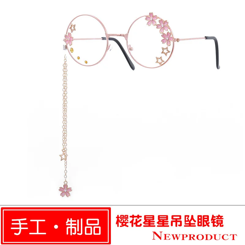Винтажная подвеска Sakura, прозрачное Оптическое стекло, es оправа, женские круглые милые ретро очки для девушек, готические очки ручной работы, стеклянные очки Oculos De Gafas