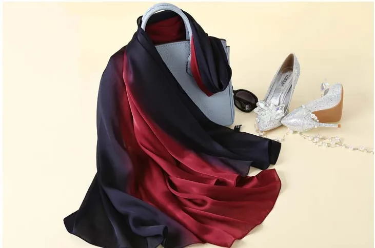 Дизайн люксовый бренд Твердый Шелковый летний шарф градиент Dip dye хиджаб для мусульманок шаль длинная мягкая обёрточная бумага - Цвет: 2