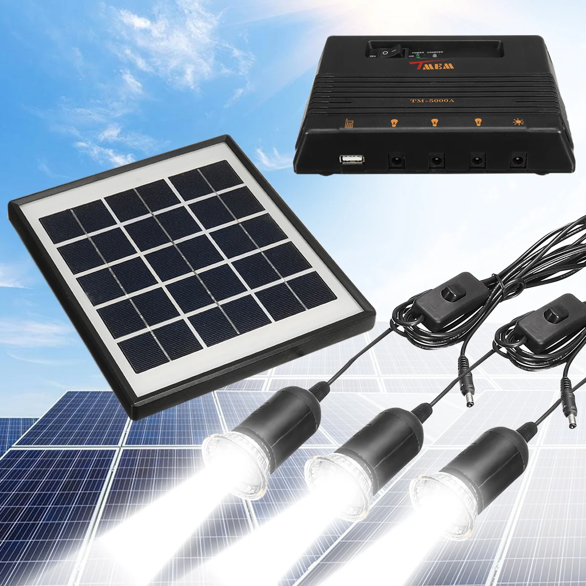 

Portable Home Outdoor Solar Panel LED Light Lamp USB Charger Garden Lantern Emergency LED Generator System Kit