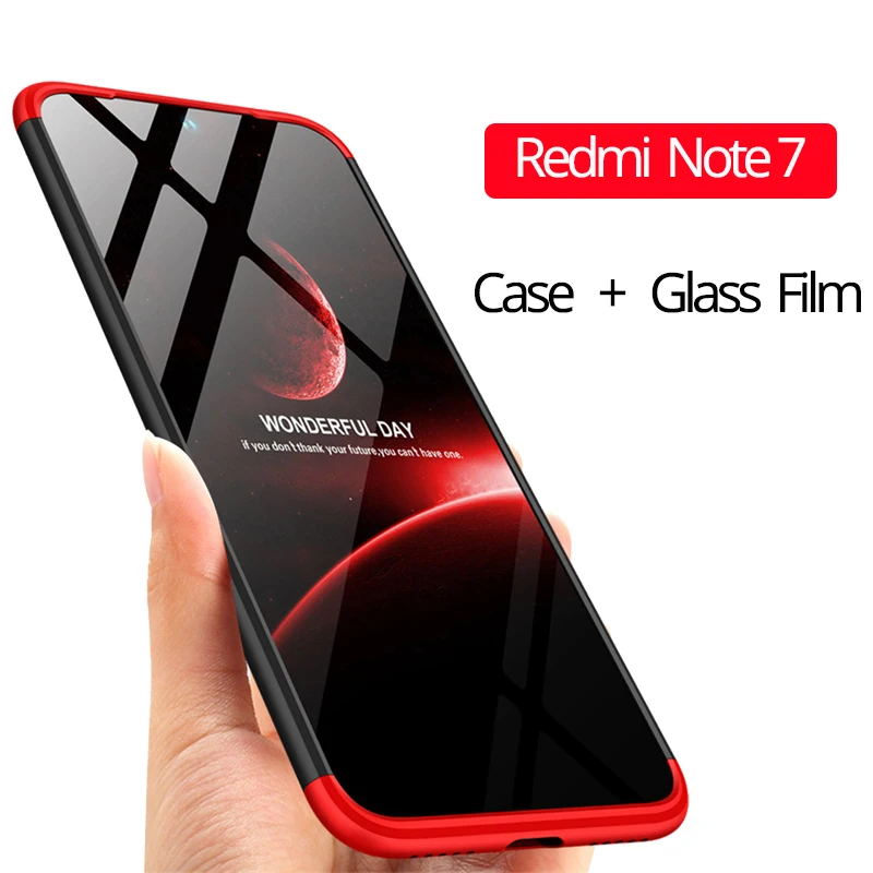 

360 Full Case Redmi Note 7 PC Case Tempered Glass Film Xiaomi Redmi Note 7 Cover Full Protection Phone Case redmi note 7 pro