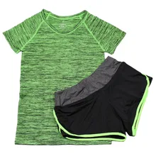 2 Pcs Women Yoga Sports Running Set Fitness Gym Tops Elastic Short Pants for Women+Sport Shirt Sports Set