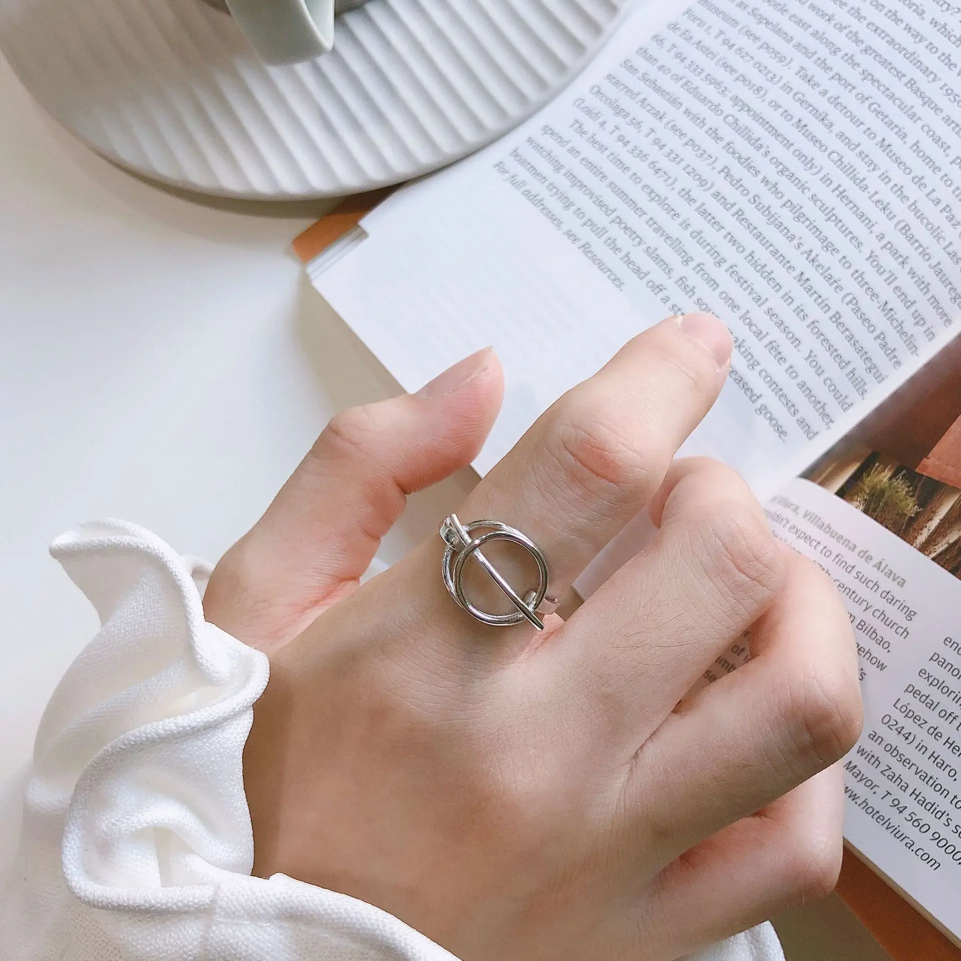 

Authentic S925 Sterling Silver FINE Jewelry galaxy track Rings adjust TLJ695