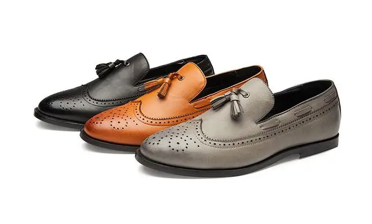 Г. осенние кожаные туфли мужские лоферы без шнуровки с резным узором, модельные деловые кожаные туфли черные, желтые мужские туфли с кисточками rtg5