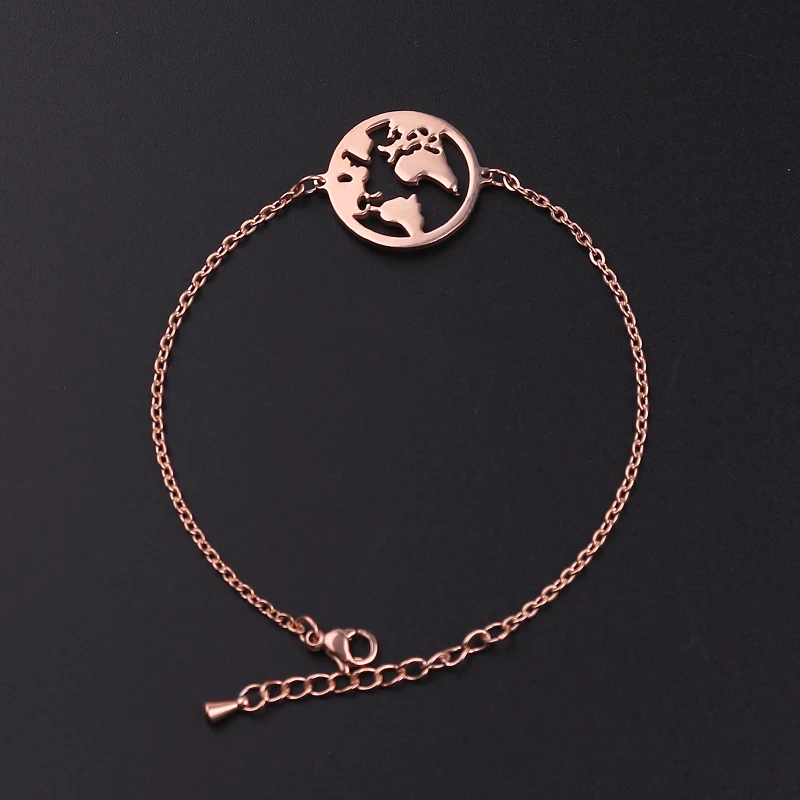 

World Map Bracelets & Bangles Jewelry Globe Bracelet Charm Travel Jewellery Gift Wanderlust Earth Bracelet Rose Gold Color