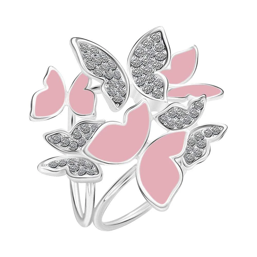 

Elegant 3 Rings Butterfly Scarf Ring Silk Scarf Buckle Clip Silver