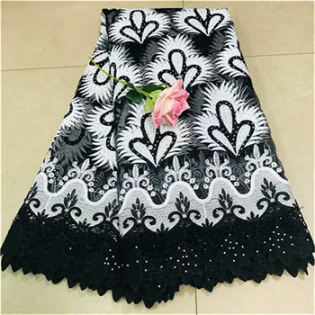 

2019 Latest 2019 High Quality Nigerian French Mesh Lace African Lace Fabric For Party Dress black Africa Lace Fabric 5 Yards