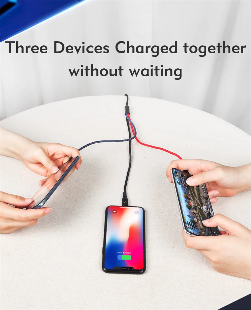 Benks Universal 3 In 1 Lighting Charger Cable For iPhone X 7 8 6 Plus Micro USB Type C For Oneplus Xiaomi 5 Phone Charging Cable (2)