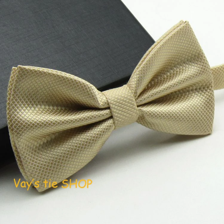 

2014 New XMAS Gift Mens Fashion Dull Jacquard Plaid Grid Leisure Solid Bowtie Wedding Tuxedo Bow Ties Free shipping Champagne