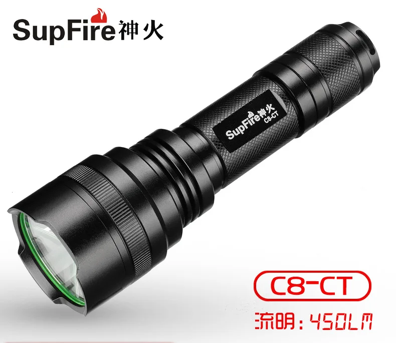 

SupFire C8-CT LED High light direct torch CREE 450 lumens high power flashlight 18650 battery 5modes portable flashlight