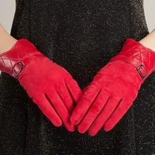 Высококачественные женские перчатки из овчины и замши красного цвета