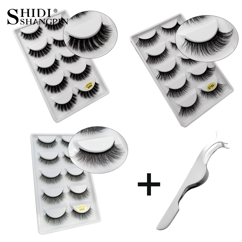 

SHIDISHANGTPIN 5 pairs mink false eyelashes natural 3d mink eye lashes soft makeup false eyelash tweezers thick fake mink lashes