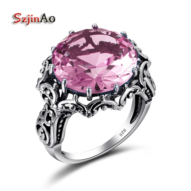 

Szjinao Vintage Charm Romantic Pink Ring Design Fashion Zircon 100% 925 Sterling Silver Jewelry Brand Bulgaria Wholesale