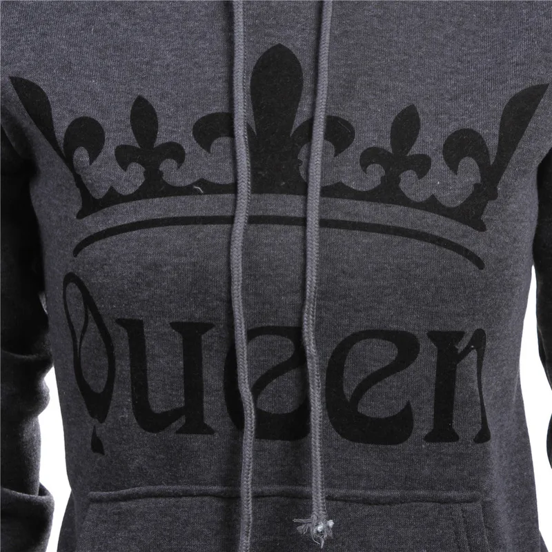 Valentine's Day Gift KING Queen Hoodie Couple Slim Sweatshirt for Couple Lovers Long Sleeve Winter Women Men Hooded Pullovers Hoodies