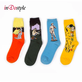 inDostyle  harajuku  printing socks Oil  Painting Art socks Starry Night  van gogh mural socks for women and men ss015