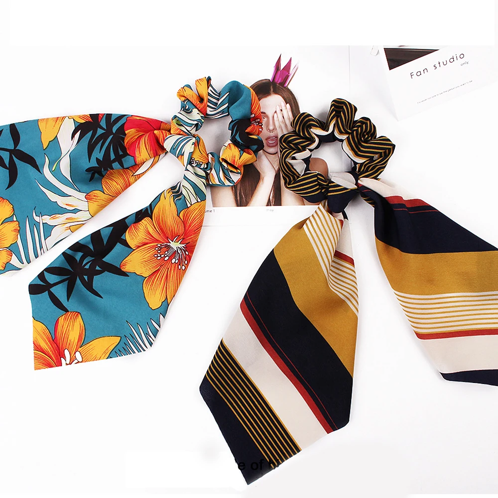 

Fashion Scrunchie Women Print Hair Scarf Elastic Hairband Bow Hair Rubber Ropes Girls Hair Ties Accessories