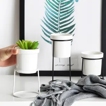 

Simple Iron Vase Stand Northern European Flesh Flower Pot Ceramic Flowerpot Stand Water Culture Pot Set