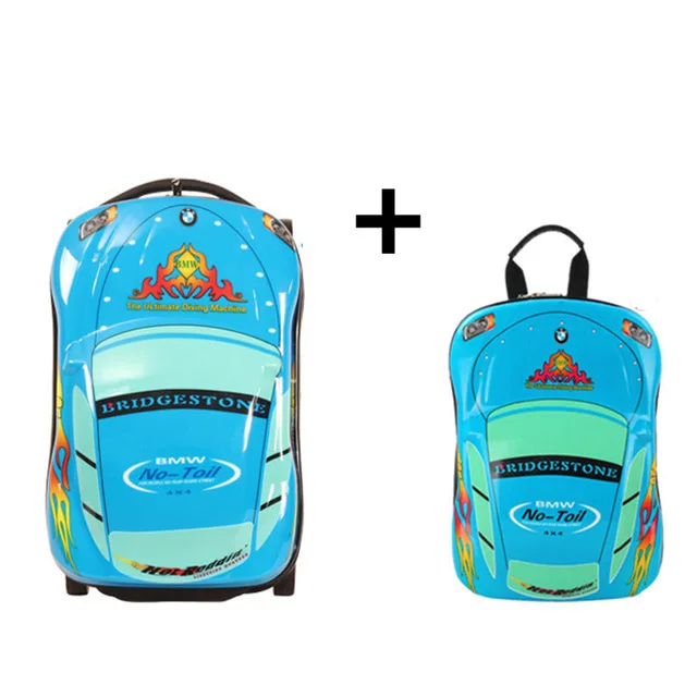 3D Детский чемодан, автомобильный Дорожный чемодан, детский Дорожный чемодан на колесиках для мальчиков, чемодан с колесами для детей, чемодан на колесиках - Цвет: Blue SET