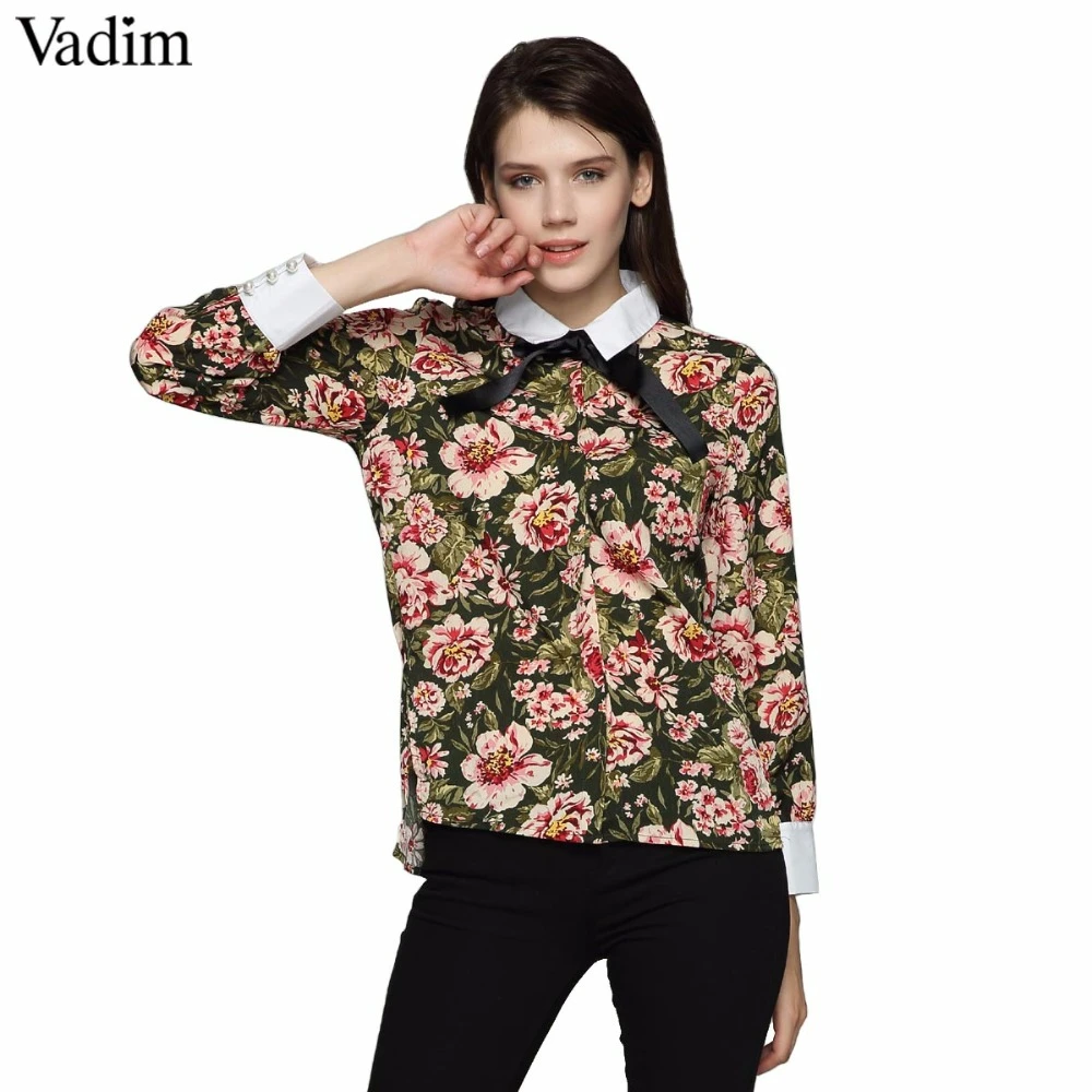 Vadim Women Vintage Floral Pattern Shirts Cute Bow Tie Neck Side Split Long Sleeve Blouses Retro Casual Tops Blusas Lt2317 Blouse Retro Pattern Blouselong Sleeve Blouse Aliexpress