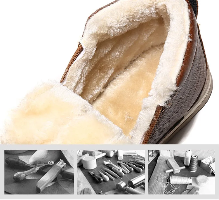 2018 new Genuine Leather Men Boots Winter Man Casual Shoes with Fur Warm Fashion Ankle Boot Men's Snow Shoe Work Vintage Male (5)