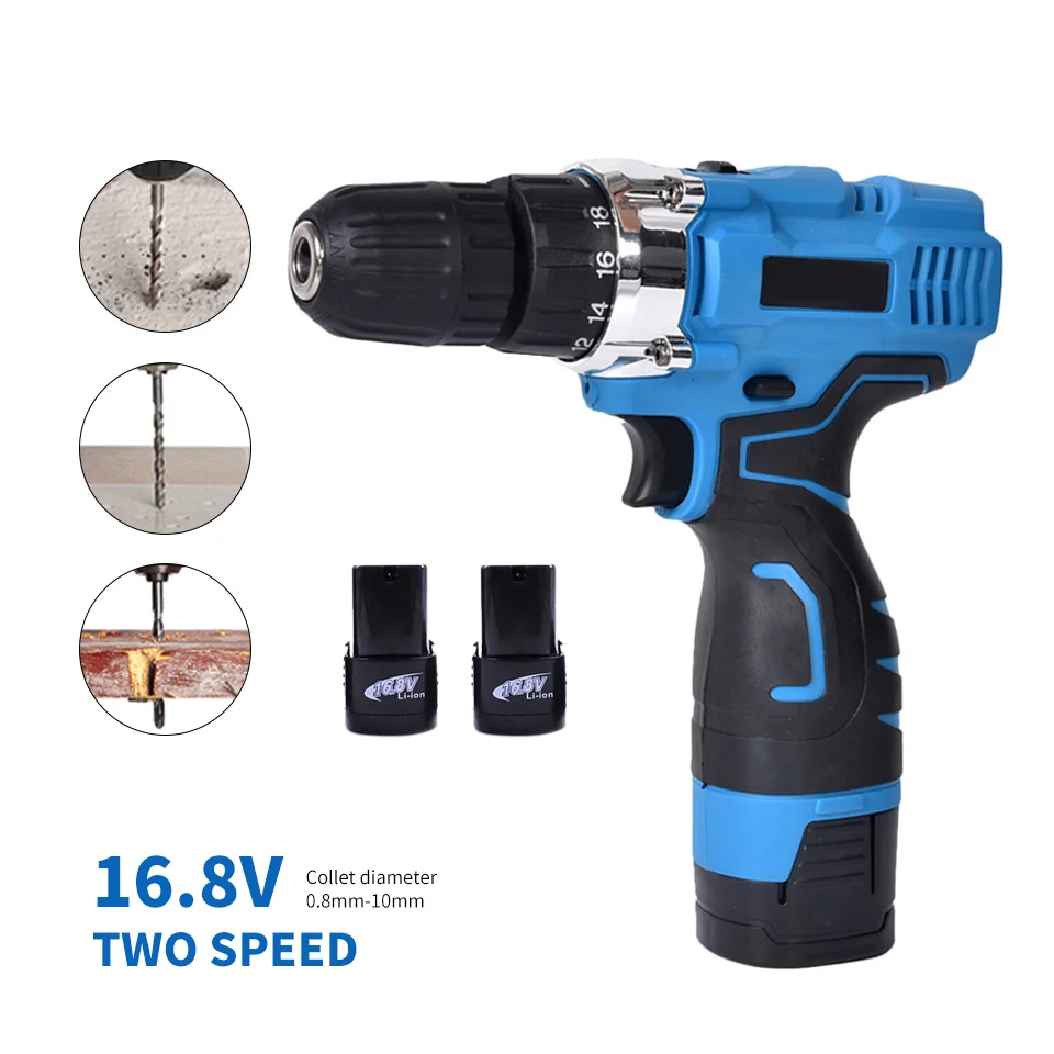 

16.8V Electric Screwdriver Home Diy Tools 2 Speed Cordless Drill Wireless Power Driver Parafusadeira Taladro Inalambrico Matkap