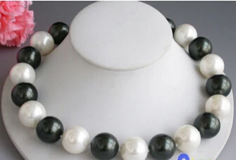 

FREE SHIPPING>>>@@ > N1749 17" WHITE BLACK ROUND SOUTH SEA SHELL PEARL NECKLACE