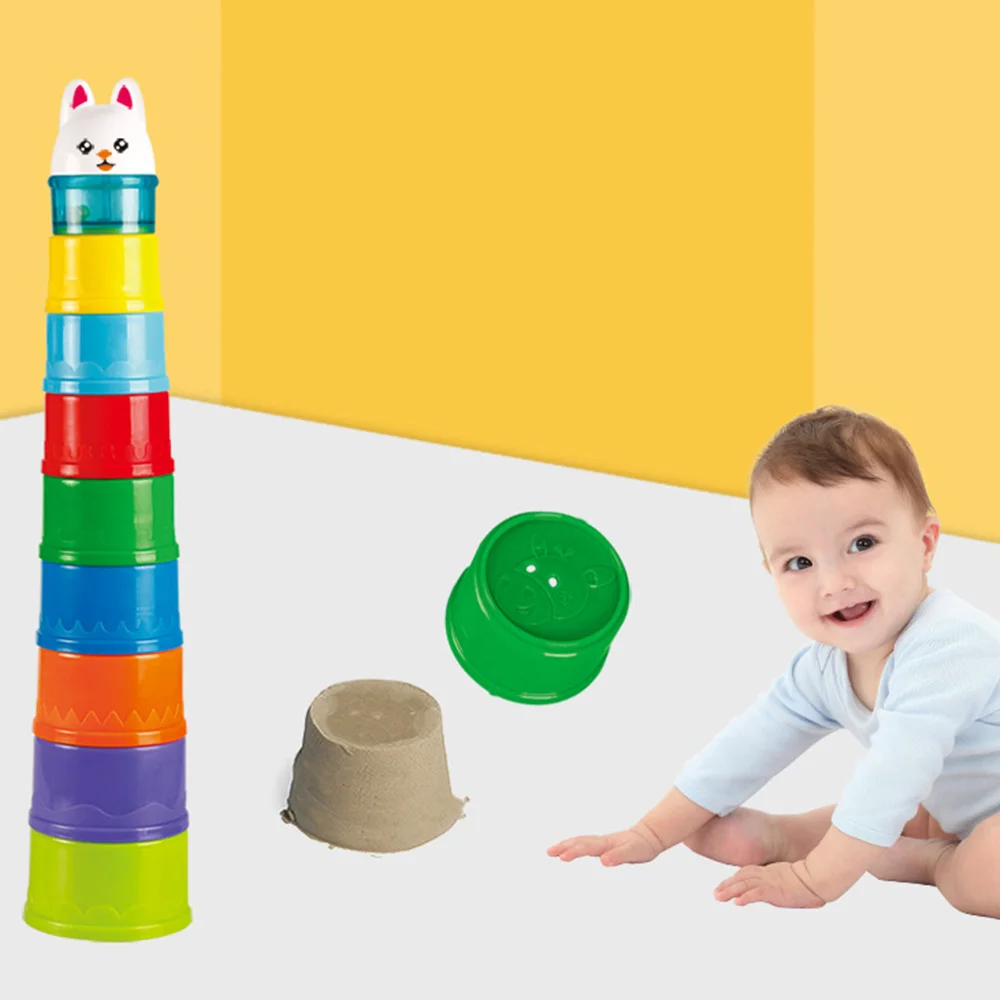 Детская головоломка пирамида из чашек обучающая игрушка для малышей Радужный цвет цифровая Складная Строительство башни блоки чашка веселые детские подарочные игрушки