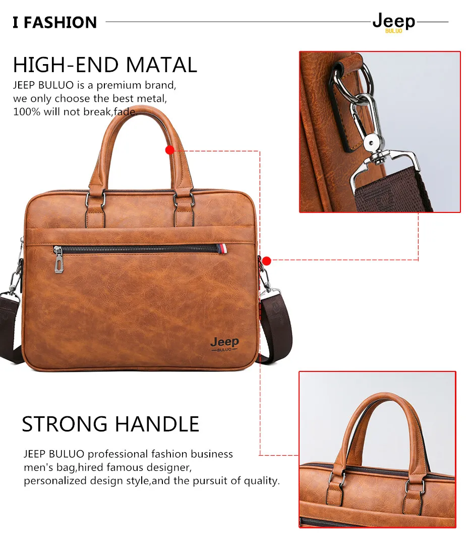 Мужской портфель для офиса jeep buluo, оранжевая сумка для ноутбука 14", iPad, деловая кожаная сумка с ремнем через плечо, брендовая сумка, все сезоны