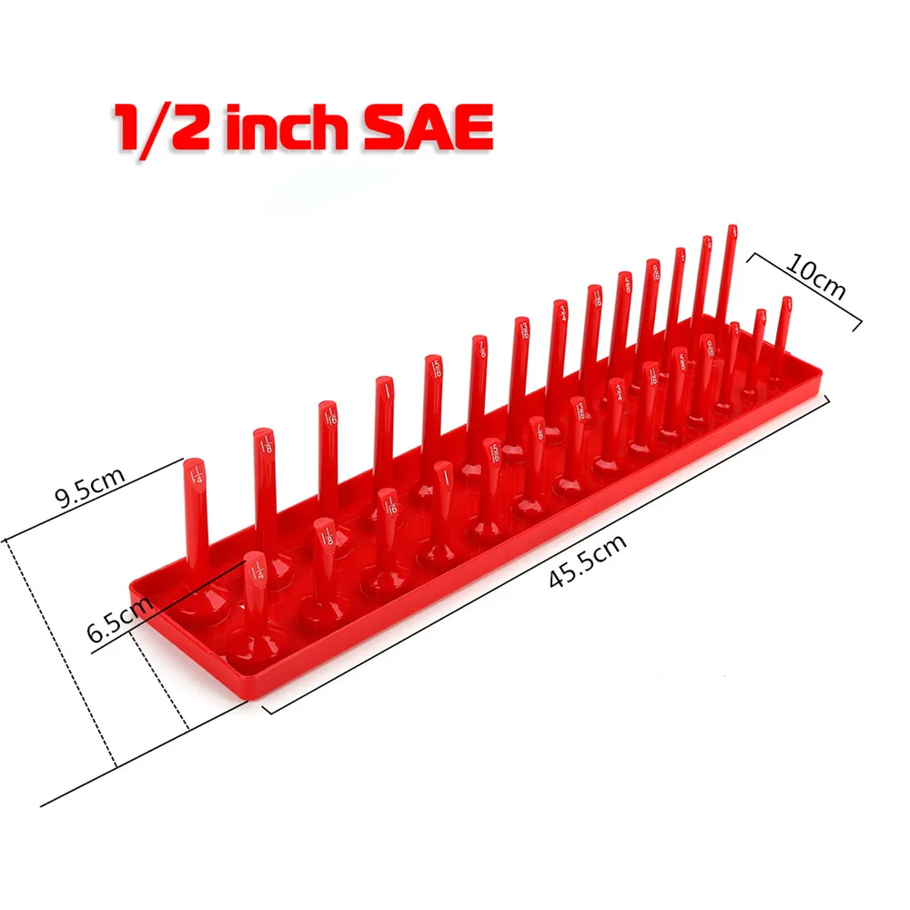 6Psc пластиковые 1/" 3/8" 1/" SAE и метрические гнезда рельсовые лотки полка 172-Slot органайзеры комплект для гаража и мастерской использования черный красный