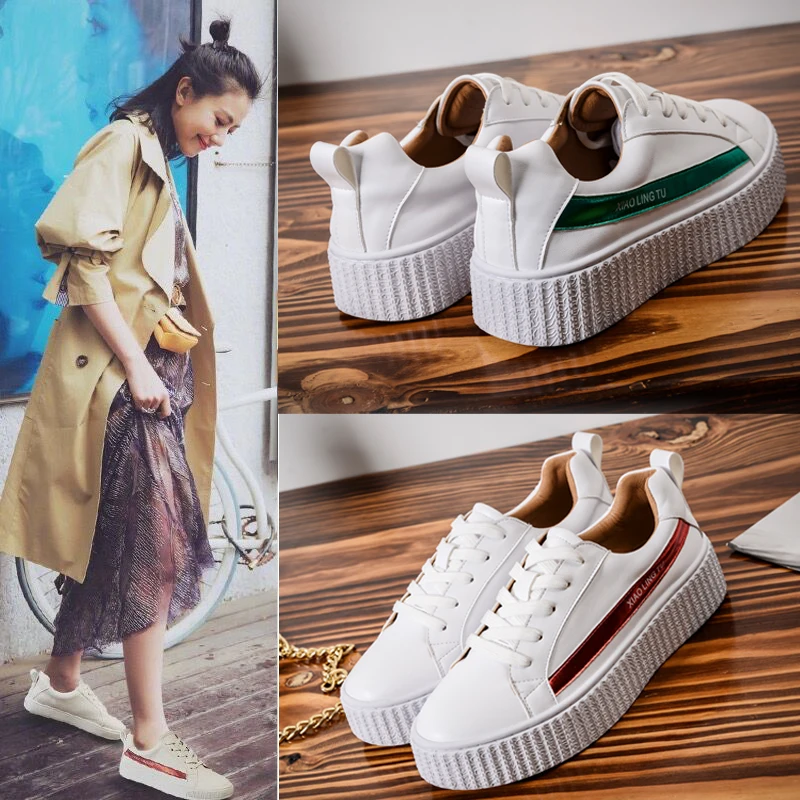 

2018 Spring And Autumn New Wild Korean Street Shooting Thick-soled Cakes Increased White Shoes Women