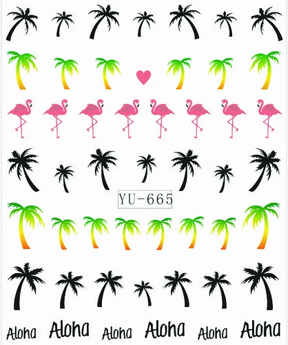 1X Nail Sticker Palm Tree Flamingos Water Transfers Stickers Nail Decals Stickers Water Decal Opp Sleeve Packing YU665