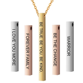 

10pcs/lot Women Name Necklace Personalized Custom Engrave Silver Gold Tone Stainless Steel Solid Bar Charm Pendant SL-072*10