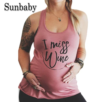 

Sunbaby New Fashion Plus Size Letter I Miss Wine Women Clothes Causal Summer Solid Color Clothes for pregnant women Tank