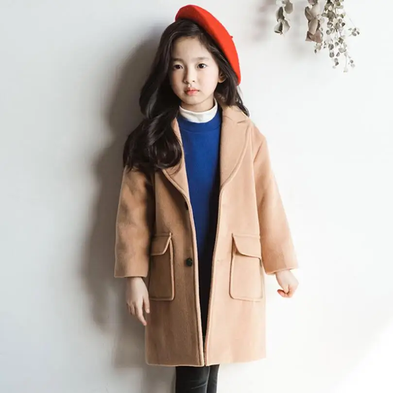 Г. Модная осенне-зимняя куртка для девочек, шерстяное пальто с отложным воротником для девочек-подростков длинная детская верхняя одежда, Тренч - Цвет: girls wool coat