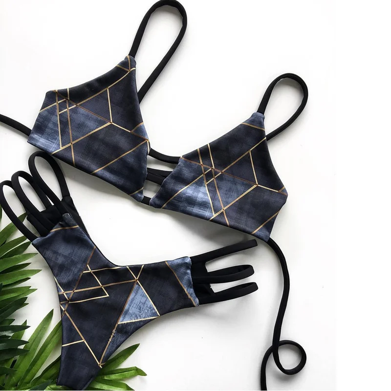 

New Sexy String Micro Bikini Set Push Up Bandage Swimsuit Women Triangle Printed Strap Bathing Suits Two-piece Swimming Suit