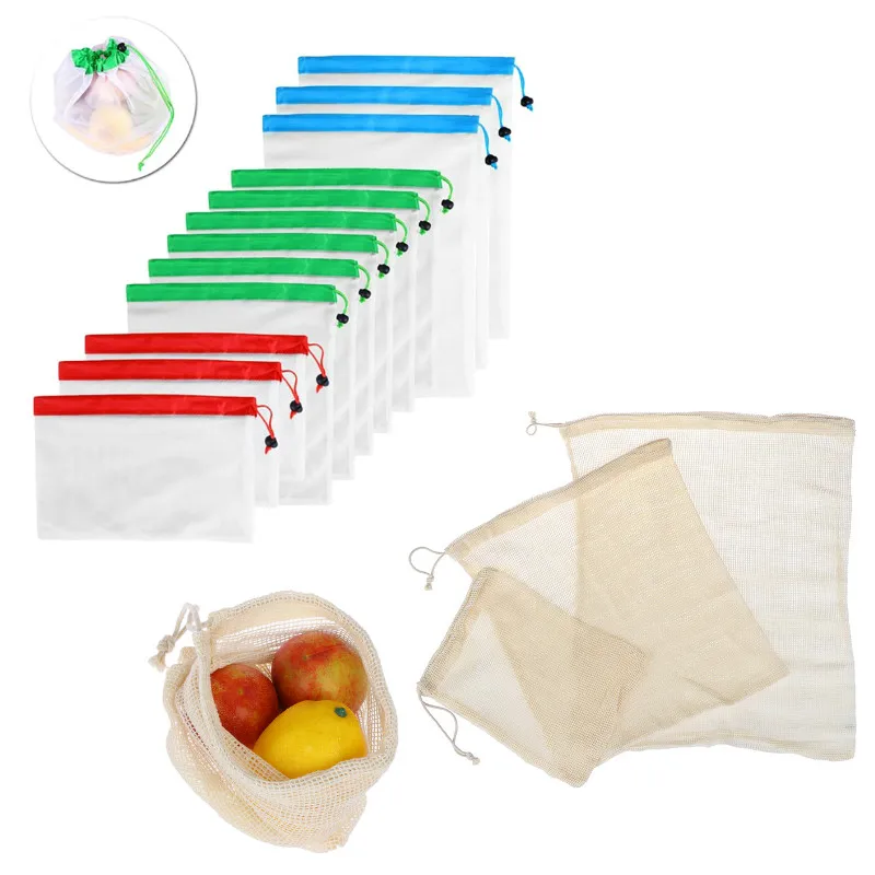 

1/3/15pcs Reusable Mesh Produce Bags Washable Bags For Grocery Shopping Storage Fruit Vegetable Toys Sundries Organizer Storage