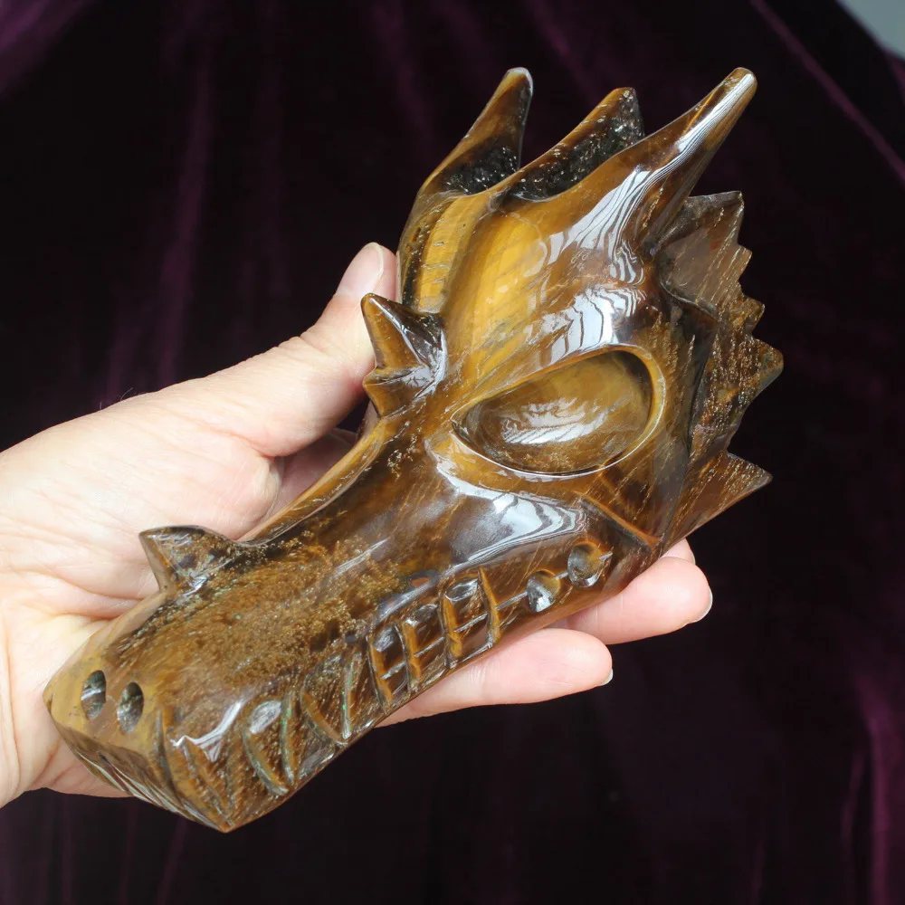 

huij 00726 Tiger's - eye Natural Quartz Crystal Carved Dragon Crystal Skull Healing