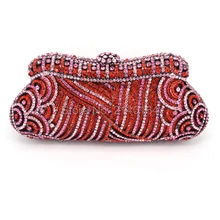 Volle Kristalle Frauen Tag Abendgesellschaft Clutches Cross Body Hot Fix lange Kette Roten Farbe Taschen Geschenk Box Rubin Diamant Strass Q78