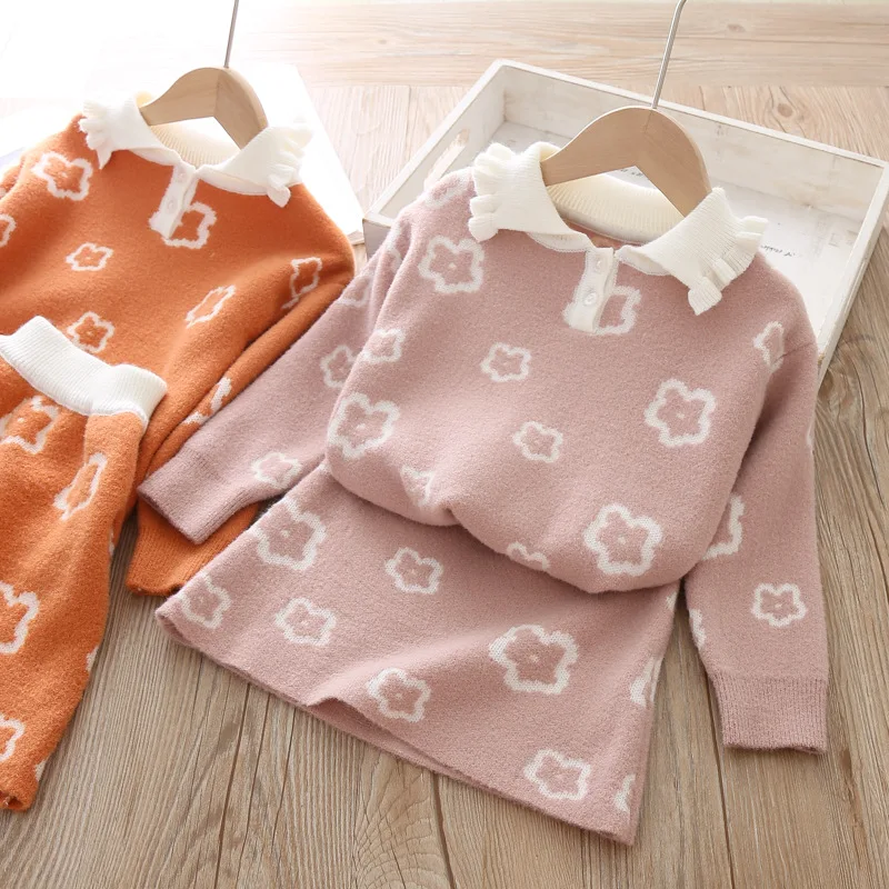 

Girls Knitted Set Autumn Winter Baby Girls Set Children's Sweaters Short Skirt