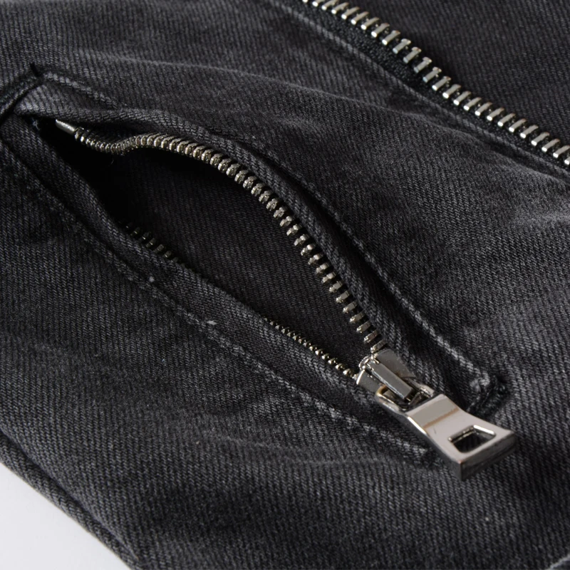 European American Fashion Men Jacket Black Destroyed Ripped Denim Jacket Men Brand Coats Streetwear Designer Zipper Biker Jacket