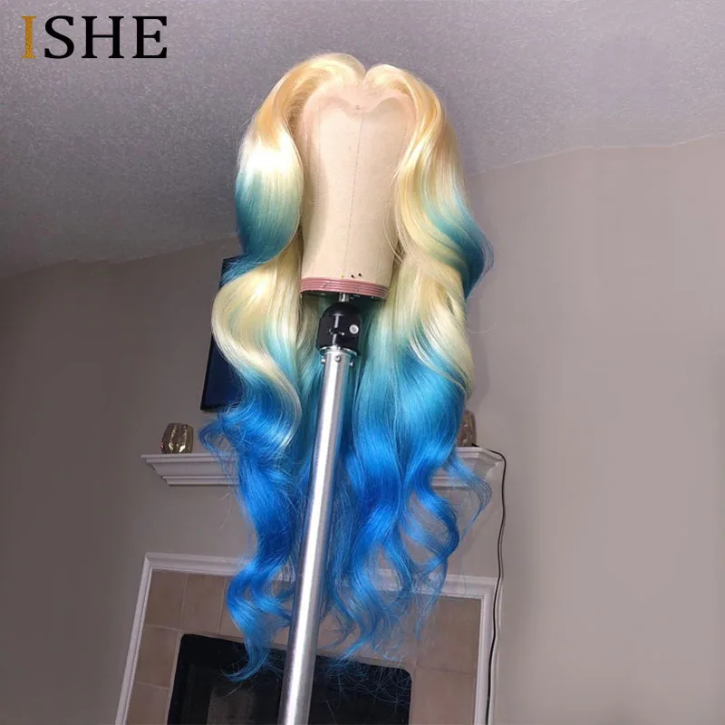 Цветной 613 синий полный парик шнурка человеческих волос с детскими волосами бесклеевой 13x6 Прозрачный Швейцарский Синтетические волосы на кружеве парики объемная волна человеческих волос