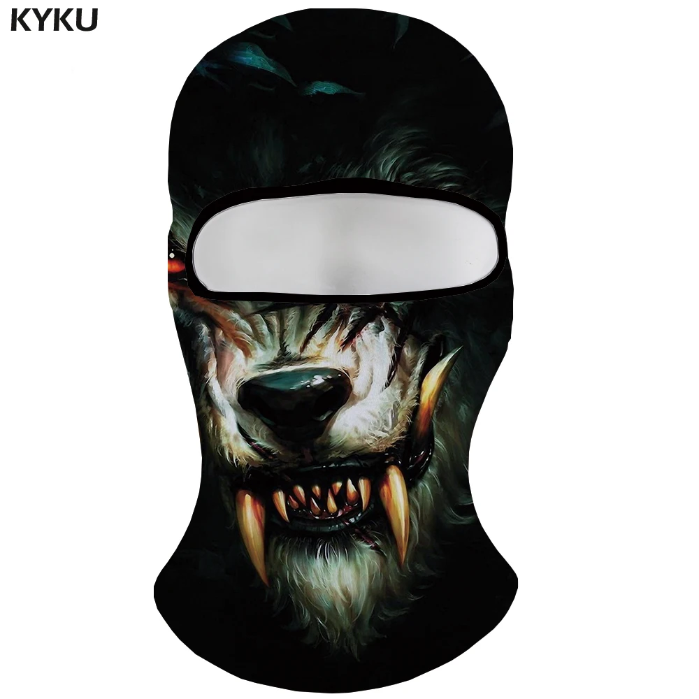 KYKU Wolf Skullies Beanies Men Blood Military Face Animal ski cap Black