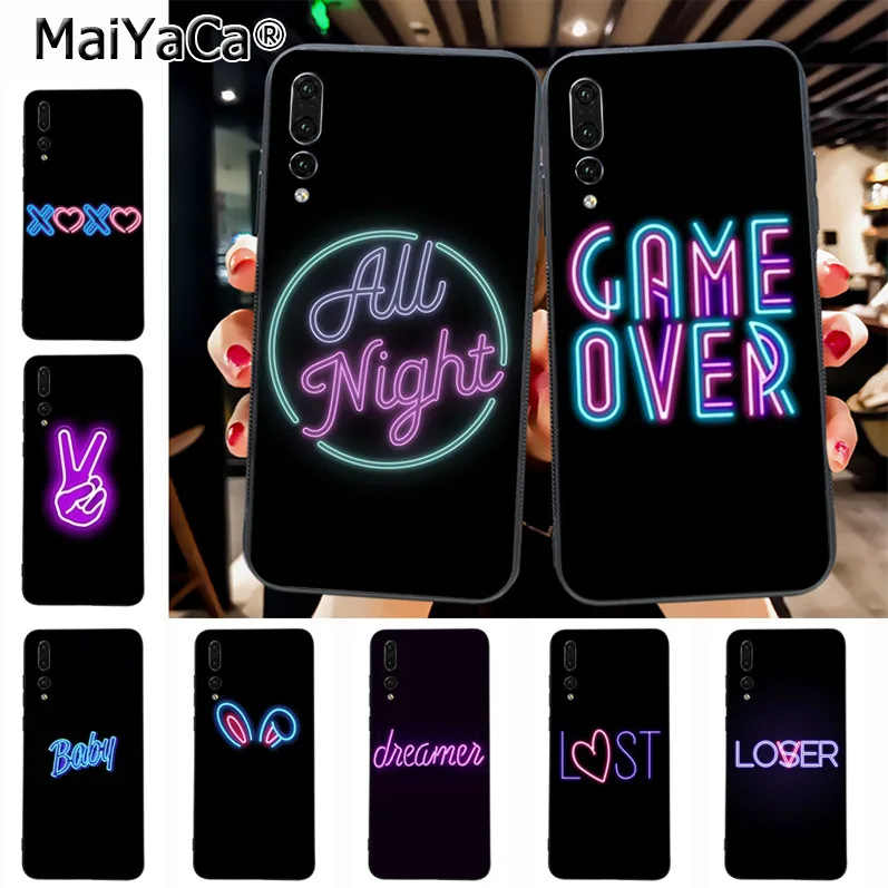 

Maiyaca black background Fluorescent font Neon Hot Sale Fashion Luxury phone Case for Huawei P20 P20 pro Honor9 Mate10 case