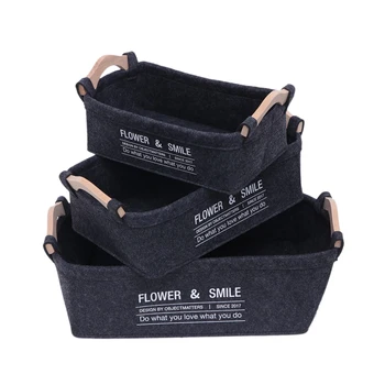 

3PCS Felt Storage Basket Living Room Tea Table Black Gray Storage Basket Cloth Felt Storage Box Bedroom Socks Storage