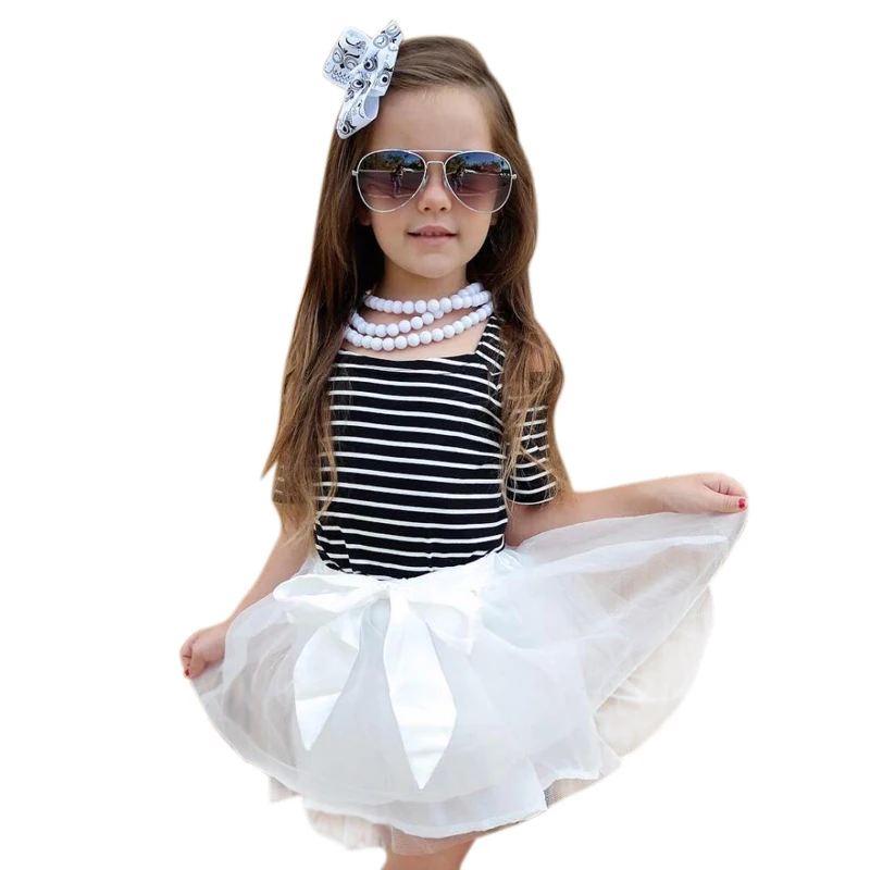 Rorychen Brand Girls Cotton Cute Dresses Princess Black And White