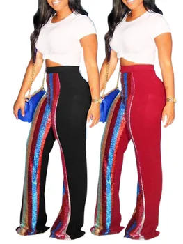 

Trousers Women Polyester Sweatpants Palazzo Pants Limited Promotion Free Shipping 2020 Style Sexy Sequins Beads Sequined Cotton
