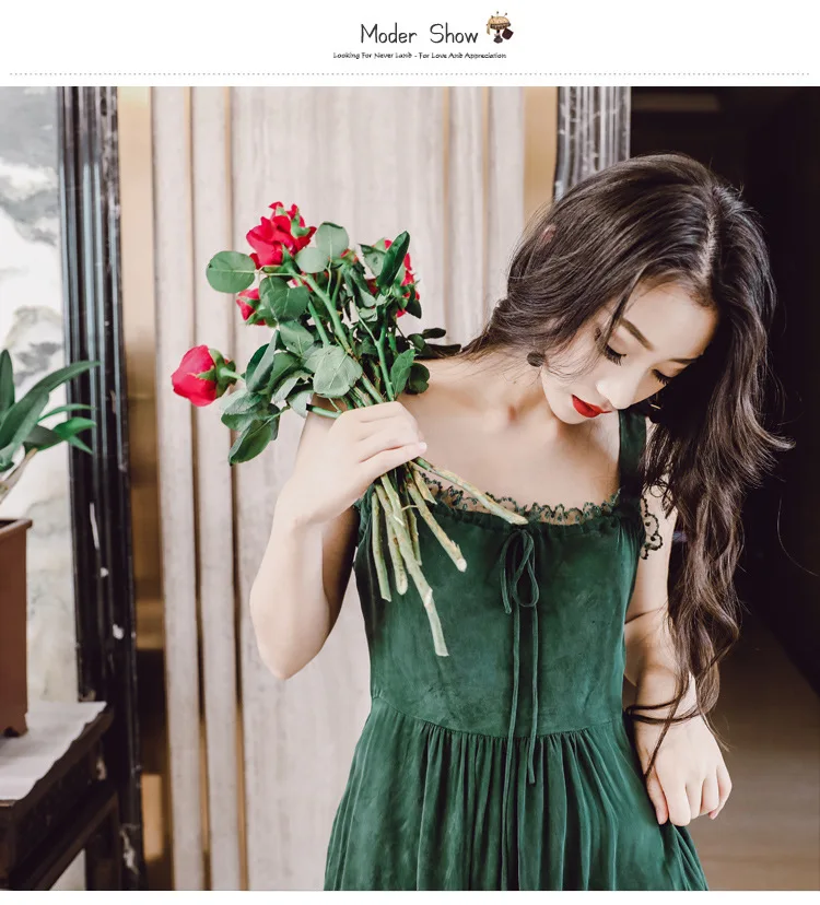 Ubei Новое поступление летнее винтажное кружевное платье без бретелек с шифоновой рубашкой с высокой талией Зеленое Длинное Платье на подтяжках модные комплекты