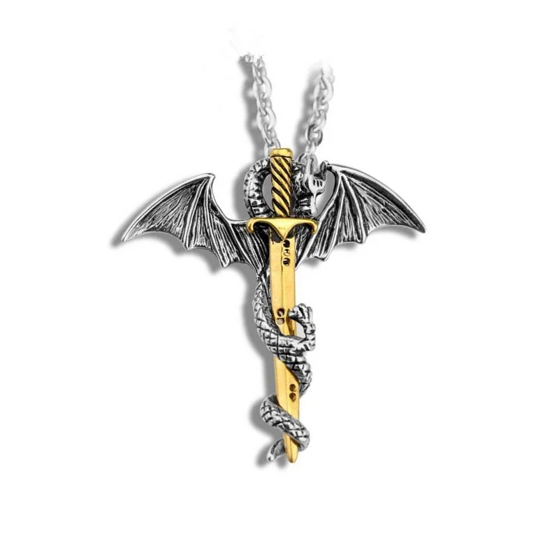 Dongshengлюминесцентное ожерелье с кулоном в виде меча игра трона цепь длинное ожерелье Птерозавр меч ювелирные изделия для мужчин панк ожерелье-30 - Окраска металла: 01 Gold
