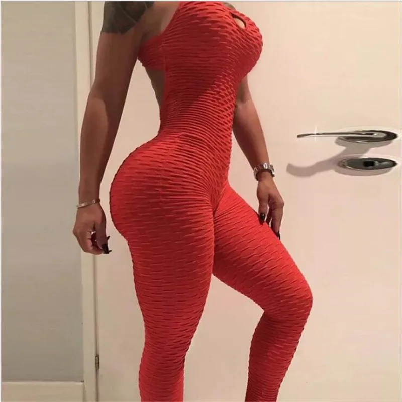 

Textured Hollow Bodysuit Fitness Playsuit Nets Spicy For Women High Elastic Jumpsuit Tank Jumpsuit Female 9 Colors
