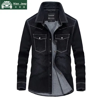 

Spring Autumn Brand Denim Shirt Men 2020 Casual Long Sleeve Turn-down Collar Cotton Jeans Shirt Homme Plus Size M-4XL